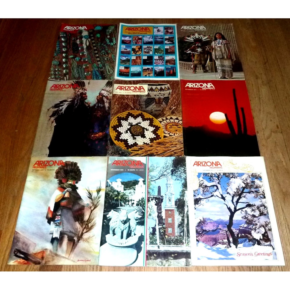 Lot of 9 Arizona Highways Magazine 1975 Vintage Southwest Art VG